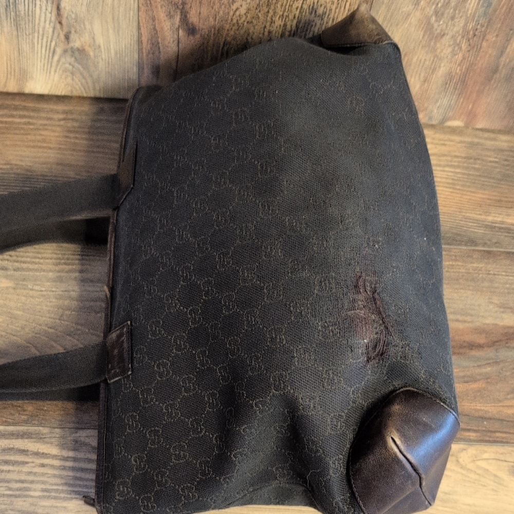 Gucci GG Canvas Monogram Shoulder Distressed Leather Trim Tote Bag 34339 - Picture 5 of 13